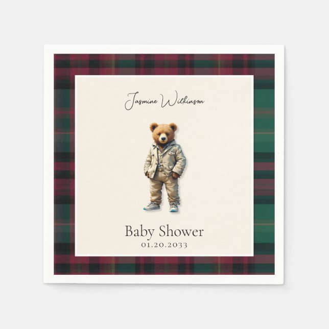 rustikale Teddy Baby Dusche Serviette (Vorderseite)