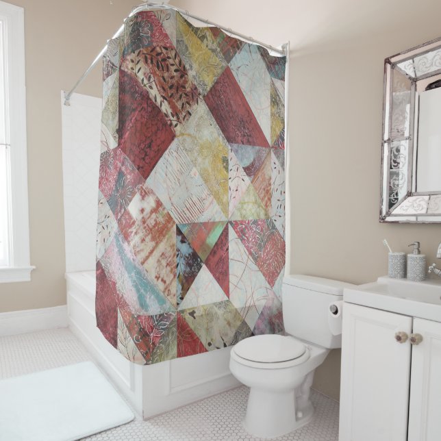 Rustikale Terracotta Abstraktes Patchwork Botanisc Duschvorhang (Beispiel)