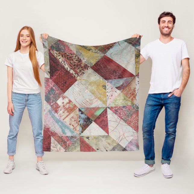 Rustikale Terracotta Abstraktes Patchwork Botanisc Fleecedecke (Beispiel)