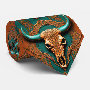 Rustikale Terracotta Aquamariner Western Land Bull Krawatte
