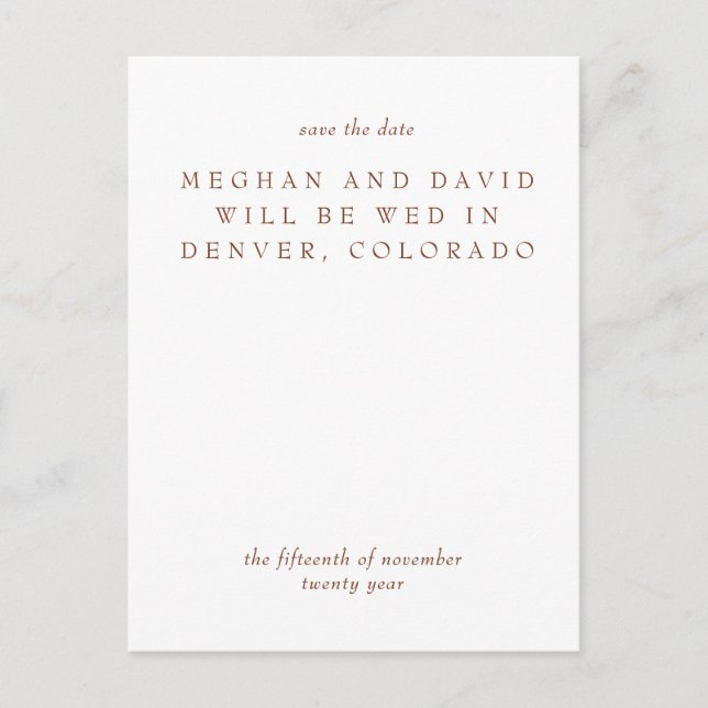 Rustikale Terracotta Burnt Orange Modern Gerettet  Ankündigungspostkarte (Vorderseite)