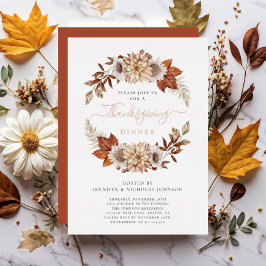 Rustikale Terracotta Fall Floral Erntedank Gold Folieneinladung