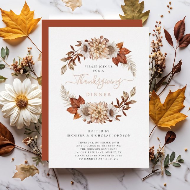 Rustikale Terracotta Fall Floral Erntedank Gold Folieneinladung (Rustic Terracotta Fall Floral Thanksgiving Gold Foil Invitation)
