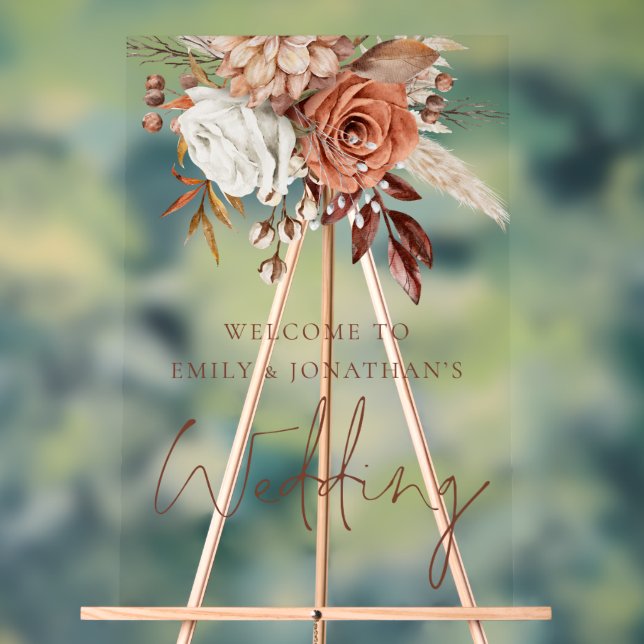 Rustikale Terracotta Florals Herbst Begrüßung Acrylschild (Neutral)