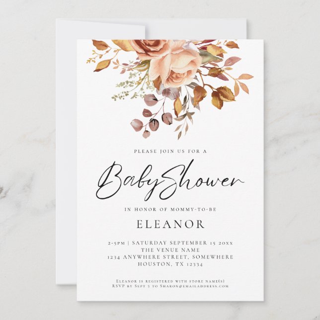 Rustikale Terracotta Florals Kinderdusche Einladun Einladung (Vorderseite)