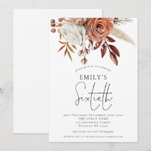 Rustikale Terracotta Florals Sixtieth Birthday Par Einladung