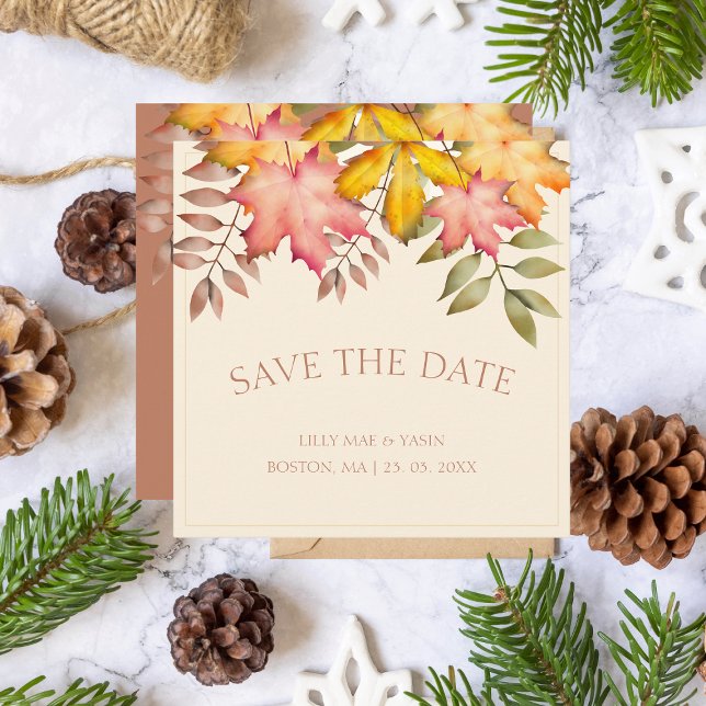 Rustikale Terracotta Herbst Herbst Leaves Wedding Save The Date (Von Creator hochgeladen)