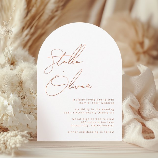 Rustikale Terracotta Kalligrafie Details Hochzeit Einladung (Rustic Terracotta Calligraphy Details Wedding Invitation)