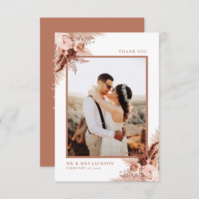 Rustikale Terracotta Pampas Grass Elegante Hochzei Dankeskarte (Vorne/Hinten)