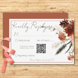 Rustikale Terracotta-Rost-Blume mit QR-Code RSVP Karte