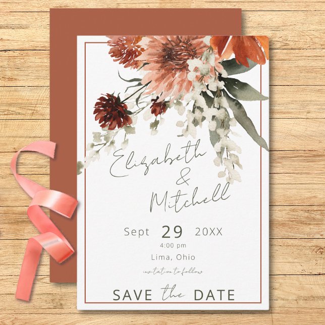 Rustikale Terracotta Rost Blume Save The Date (Rustic Terracotta Rust Flowers Save The Date)