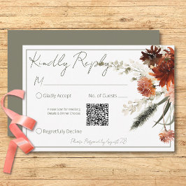 Rustikale Terracotta Roste Blume Grüner QR-Code RSVP Karte