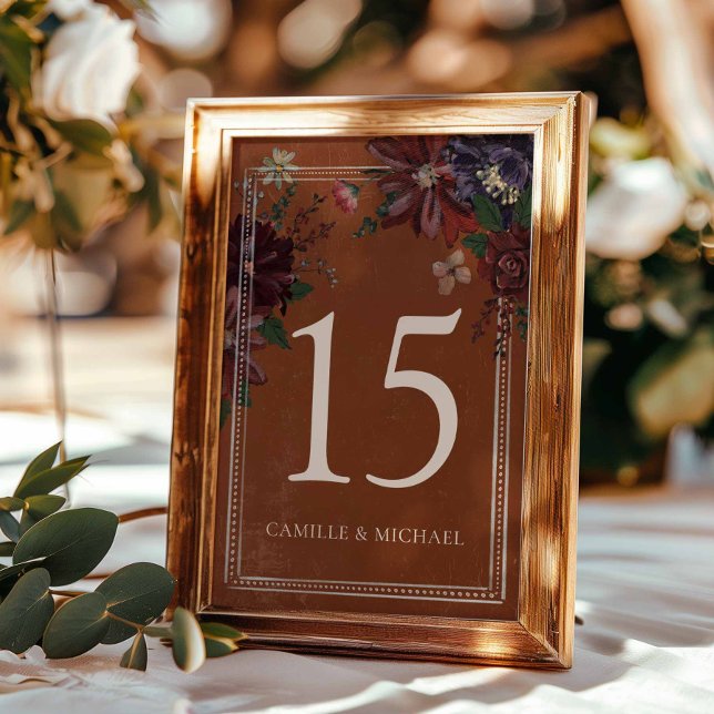 Rustikale Terracotta Tischnummer Zeichen (Terracotta Floral Wedding table number sign)