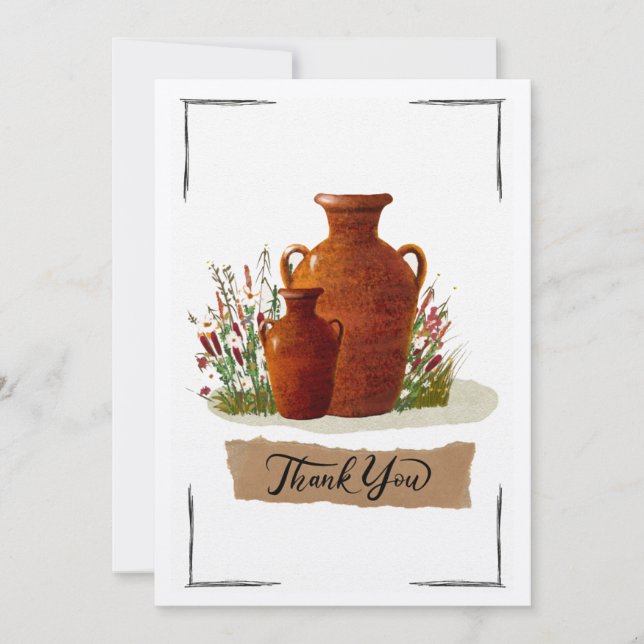 Rustikale Terracotta Vase Dankeschön Karte mit flo (Vorderseite)