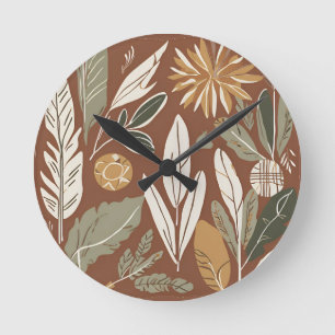 Rustikale Terracotta-Wildblume Boho Eclectic Desig Runde Wanduhr