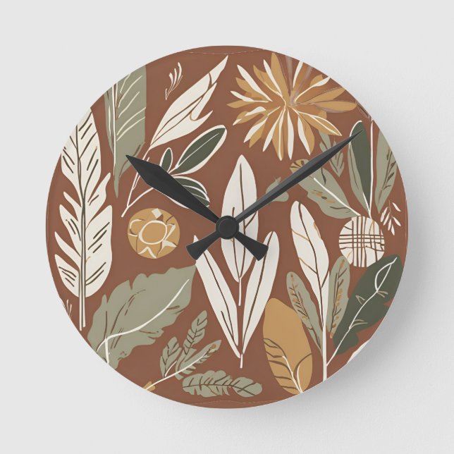 Rustikale Terracotta-Wildblume Boho Eclectic Desig Runde Wanduhr (Vorderseite)