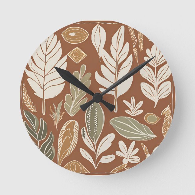Rustikale Terracotta-Wildblume Boho Eclectic Desig Runde Wanduhr (Vorderseite)