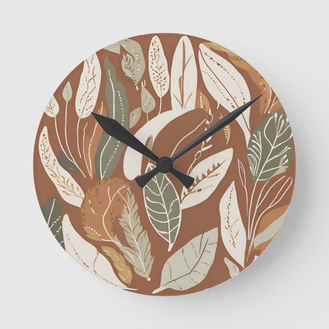 Rustikale Terracotta-Wildblume Boho Eclectic Desig Runde Wanduhr (Vorderseite)