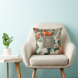 Rustikale Terrakotta-Blumen Elegantes Monogramm  Kissen