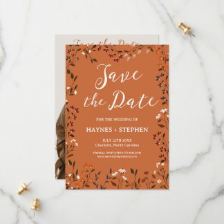 Rustikale Terrakotta-Blumen-Save-the-Date-Karte Save The Date