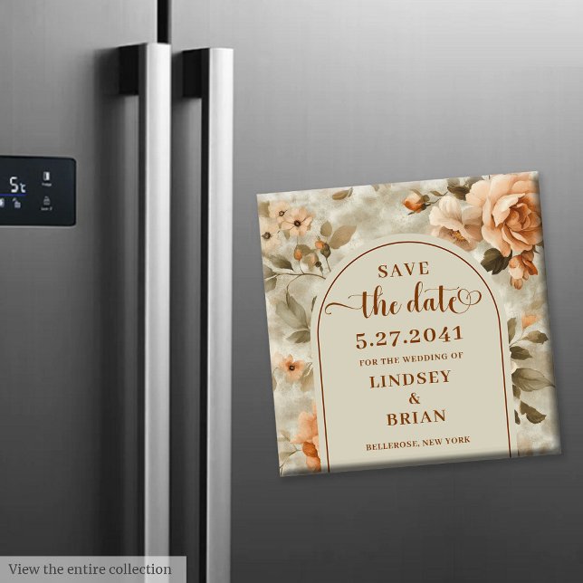 Rustikale Terrakotta-Elfenbein-Olive-Blumen-"Save  Magnet (Rustic Boho Terracotta Ivory Olive Floral Save Date)