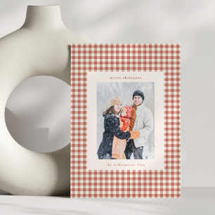 Rustikale Terrakotta-Gingham-Karo-Weihnachtsfoto Feiertagskarte
