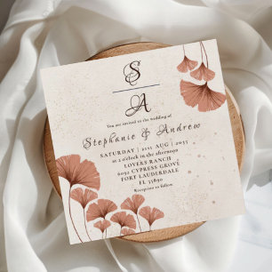 Rustikale Terrakotta-Ginkgo-Blatt-Hochzeit  Einladung