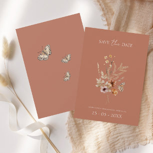 Rustikale Terrakotta Herbstliche Wildblumen Hochze Save The Date