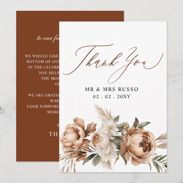 Rustikale Terrakotta-Pampas-Boho-Blumen-Herbsthoch Dankeskarte (Vorne/Hinten)