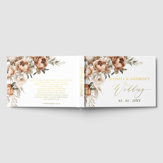 Rustikale Terrakotta-Pampas-Boho-Blumen-Herbsthoch Gästebuch (Voll)