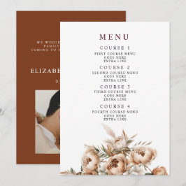 Rustikale Terrakotta-Pampas-Boho-Blumen-Herbsthoch Menükarte
