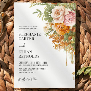 Rustikale Terrakotta-Rosa Blumen Boho-Hochzeit Einladung