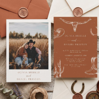 Rustikale Terrakotta Western Cowboy Foto Hochzeit Einladung