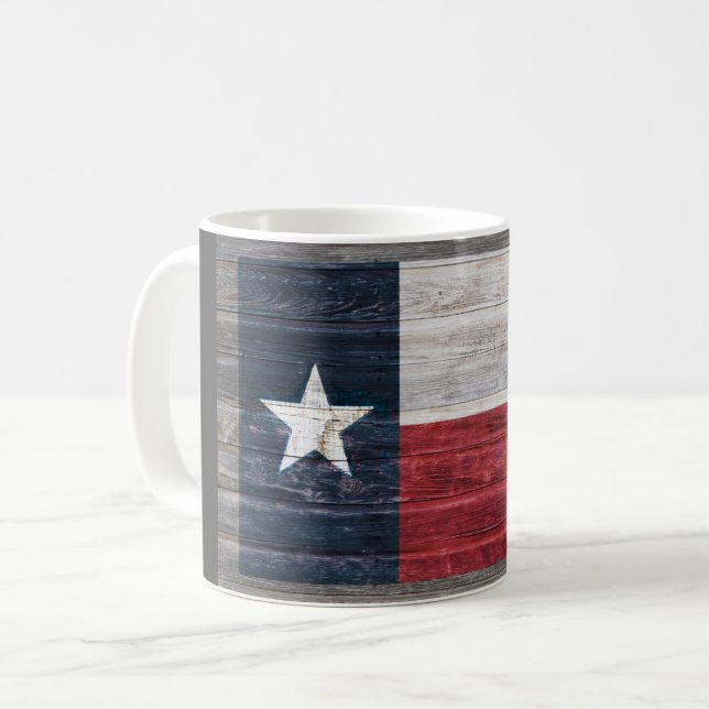 Rustikale Texas Lone Star Flagge auf verwittertem  Kaffeetasse (Vorderseite Links)