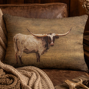Rustikale Texas-Longhorn-Kuh Dekokissen