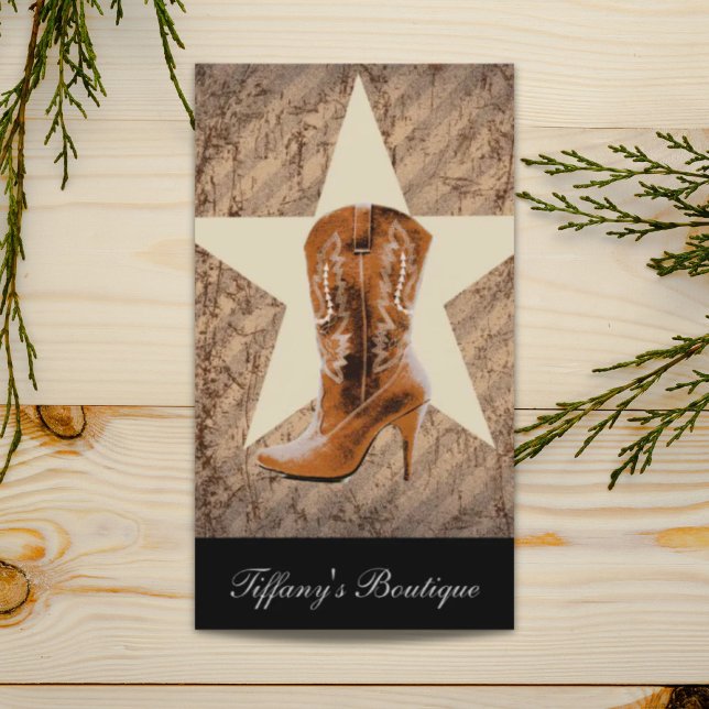 Rustikale Texas Star Western Country Cowgirl Boot Visitenkarte (Rustic Texas Star Western Country Cowgirl Boot Business Card)