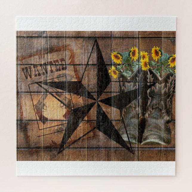 Rustikale Texas Star Western Pistol Cowboy Boots Puzzle (Horizontal)