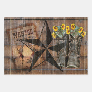 Rustikale Texas-Star Western-Pistolen Cowboy-Stief Geschenkpapier Set