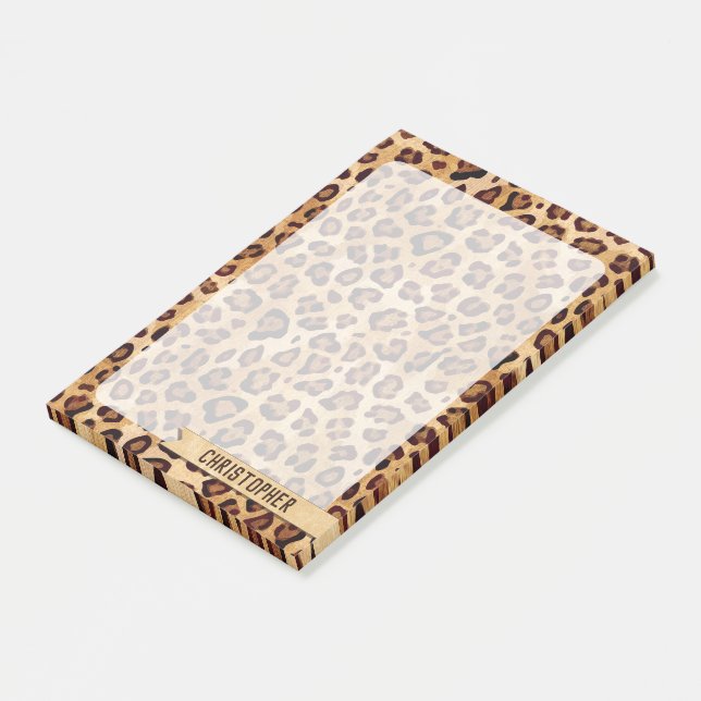 Rustikale Textil Leopard Print Add Name Large Post-it Klebezettel (angewinkelt)
