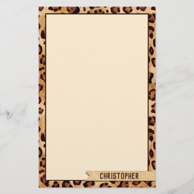 Rustikale Textilien-Leopard-Druck-Name unten Briefpapier (Vorderseite)