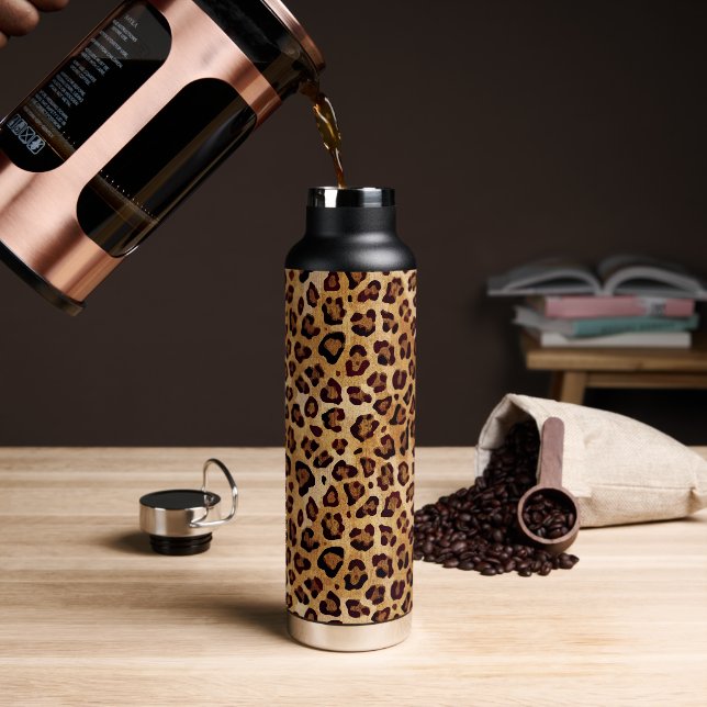 Rustikale Textur Leopard Print Trinkflasche (Kaffee)