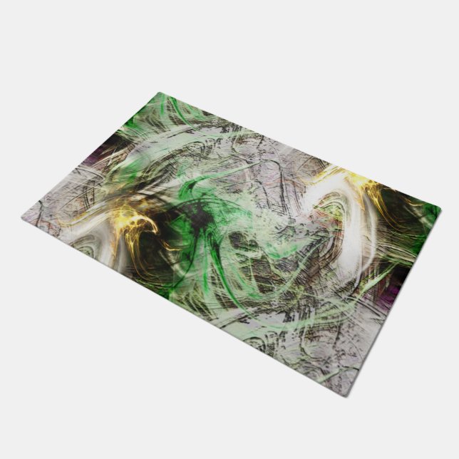 Rustikale Textur unter schwimmender grüner und gel Fußmatte (Schrägansicht)