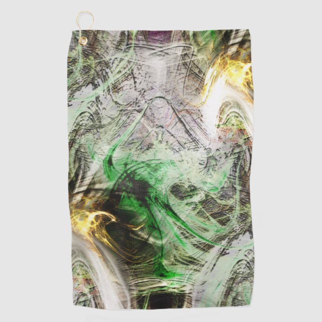 Rustikale Textur unter schwimmender grüner und gel Golfhandtuch (Vorderseite)