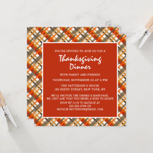 Rustikale Thanksgiving-Dinner-Tartan-Muster Einladung