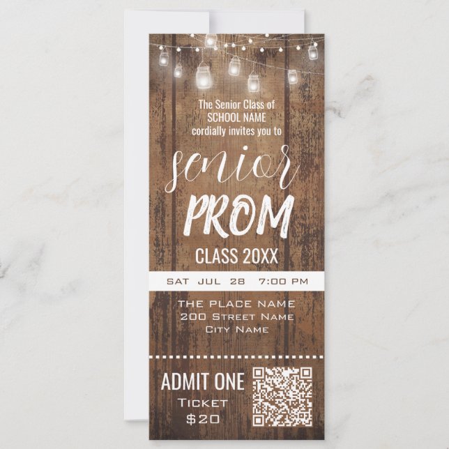 Rustikale Ticket-Party Einladung für Senior Prom (Vorderseite)