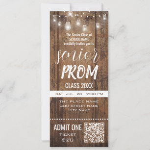 Rustikale Ticket-Party Einladung für Senior Prom