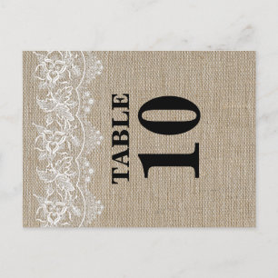 Rustikale Tischnummer für Jute und Spitzen