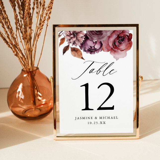 Rustikale Tischnummer Marsala Floral Hochzeit (Von Creator hochgeladen)