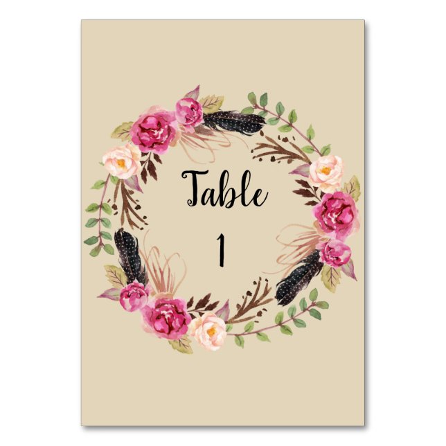 Rustikale Tischnummern Boho Tischnummer Card (Vorderseite)