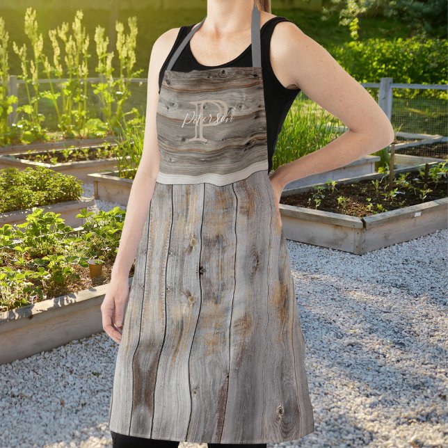 Rustikale Tone Monogramm Graue Schürze (Von Creator hochgeladen)